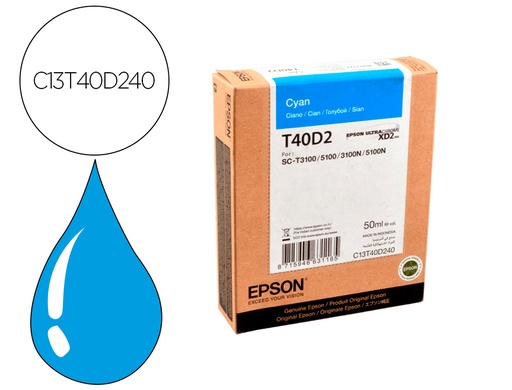 [9160996] EPSON - Ink-jet ultrachrome xd2 cian t40d240 sc-t3100 / sc-t5100 50 ml (Ref. C13T40D240)