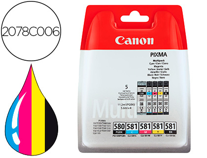 [2152460] CANON - INK JET PGI-580/CLI-581 PIXMA PARA TS6150 / TS8150 / TR7550 / TR8550 MULTIPACK NEGRO AMARILLO CIAN MAGENTA (Ref.2078C006)