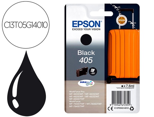 [9162209] EPSON - Cartucho de inyección de tinta 405 wf-3820dwf / wf-4820dwf / wf-7830dtwf / wf-7840dtwf negro (Ref. C13T05G14010)