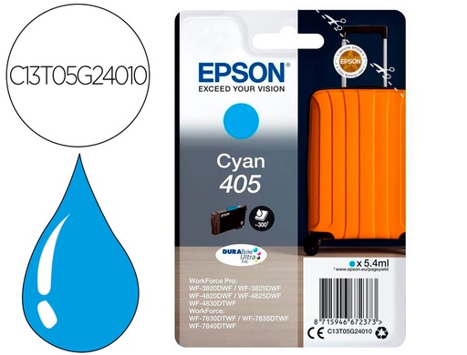 [9162210] EPSON - Cartucho de inyección de tinta 405 wf-3820dwf / wf-4820dwf / wf-7830dtwf / wf-7840dtwf cian (Ref. C13T05G24010)