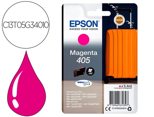 [9162211] EPSON - Cartucho de inyección de tinta 405 wf-3820dwf / wf-4820dwf / wf-7830dtwf / wf-7840dtwf magenta (Ref. C13T05G34010)