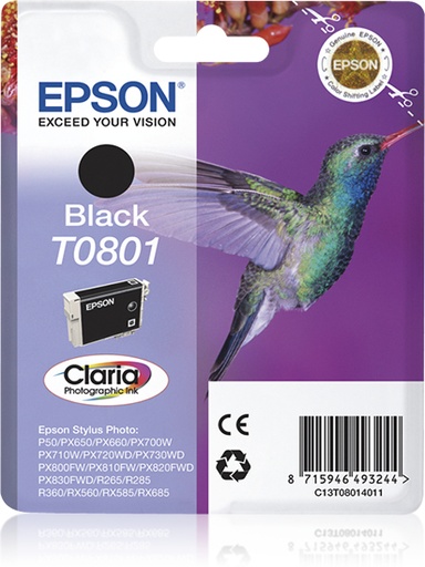 [9138185] EPSON - Cartuchos Inyeccion T0801 Negro Blister + Alarma (Ref.C13T08014021)