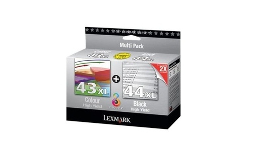 [1324222] LEXMARK - Cartuchos ORIGINALES Inyección De Tinta Nº43+44 Negro/Amarillo/Cyan/Magenta Pack 2 (Ref.80D2966)