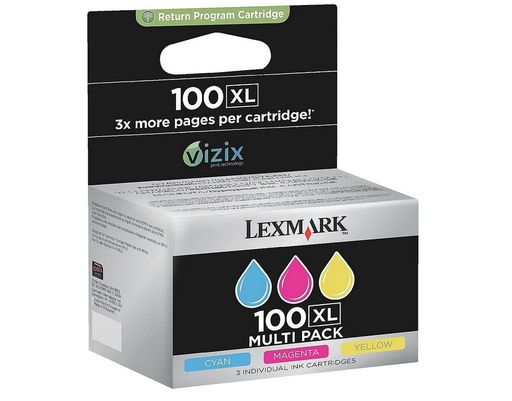 [1400540] LEXMARK - Cartuchos ORIGINALES Inyección De Tinta Nº100XL Cyan, amarillo y magenta Pack 3 (Ref.14N0850)