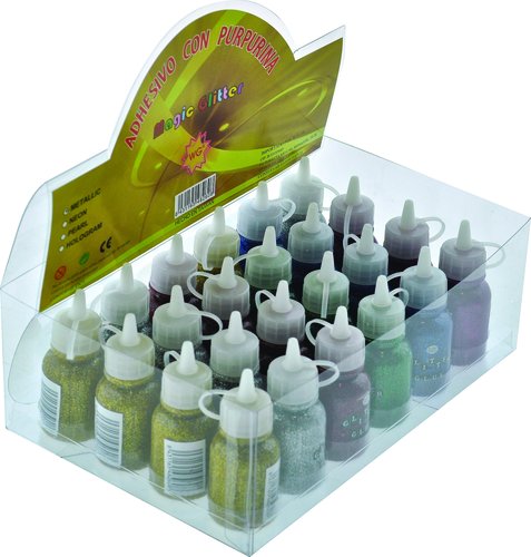 ABACO - PURPURINA COLA (bote) 6 COLORES METALIZADOS EXPOSITOR de 24 (Ref.450/48260)