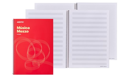 ADDITIO - BLOC de MUSICA MEZZO 12 PENTAGRAMAS A4 ESPIRAL MICROPERFORADO SEPARADOR PORTAPARTITURAS PAGINAS FINALES PARA ANOTACIONES (Ref.M10)