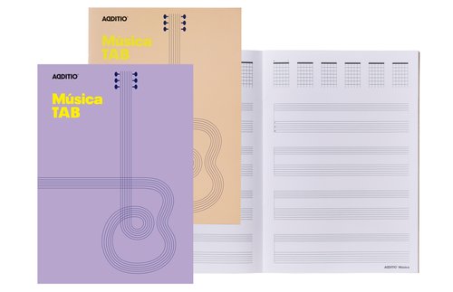 ADDITIO - BLOC de MUSICA TAB 4 PENTAGRAMAS A4 CON TABLATURA PARA GUITARRA Y DIAGRAMAS DE ACORDES (Ref.M22)