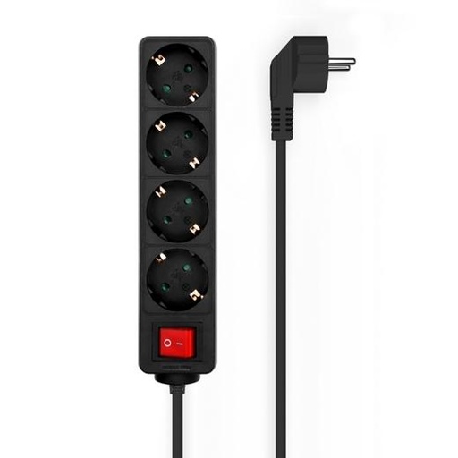 AISENS - BASE MULTIPLE 4 TOMAS CON INTERRUPTOR CON CABLE 3X1,5MM2, NEGRO, 1,4M (Ref.A154-0650)
