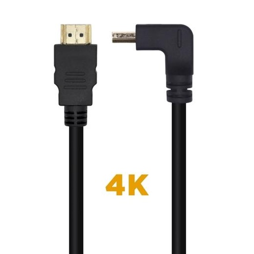AISENS - CABLE HDMI V2.0 ACODADO PREMIUM ALTA VELOCIDAD / HEC 4K@60HZ 18GBPS, A/M-A/M, NEGRO, 2.0M (Ref.A120-0457)