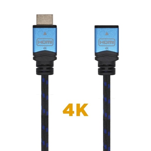 AISENS - CABLE HDMI V2.0 PROLONGADOR PREMIUM ALTA VELOCIDAD / HEC 4K@60HZ 18GBPS, A/M-A/H, NEGRO/AZU (Ref.A120-0453)