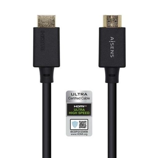 AISENS - CABLE HDMI V2.1 ULTRA ALTA VELOCIDAD / HEC CERTIFICADO 8K@60HZ 48GBPS, A/M-A/M, NEGRO, 2.0M (Ref.A150-0423)