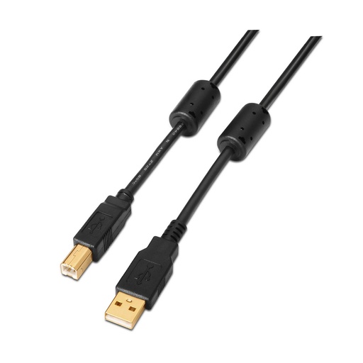 AISENS - CABLE USB 2.0 IMPRESORA ALTA CALIDAD CON FERRITA, TIPO A/M-B/M, NEGRO, 3.0M (Ref.A101-0010)