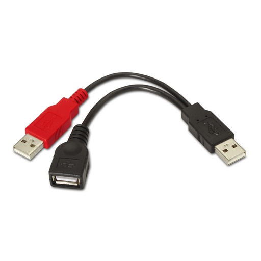 AISENS - CABLE USB 2.0+ALIMENTACIÓN, TIPO A/M+A ALIMENTACIÓN/M-A/H, NEGRO, 15CM (Ref.A101-0030)