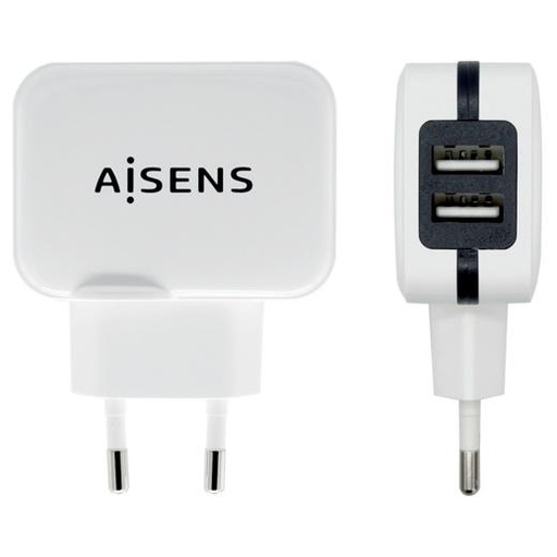AISENS - CARGADOR USB 17W 5V/3.4A, 2X USB CON CONTROL AI BLANCO (Ref.A110-0439)