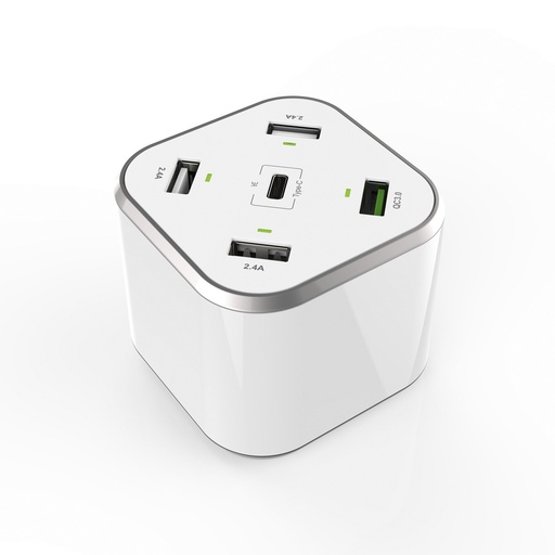 AISENS - CARGADOR USB 48W 5 PUERTOS 3XUSB-A + 1XUSB-C + 1XUSBQC3.0 BLANCO (Ref.ASCH-5PQC-W)