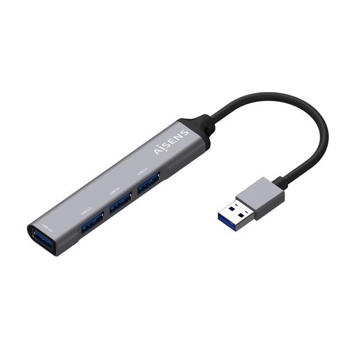 AISENS - HUB USB 3.0 aluminio, tipo A/M-4xtipo A/H, gris, 10cm (Ref.A106-0540)