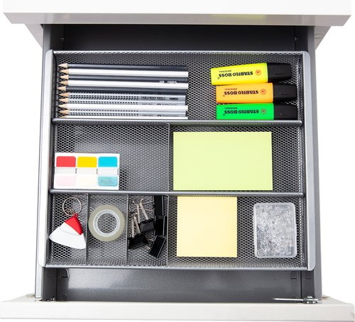 ALBA - BANDEJA ORGANIZADOR REJILLA MESH GRIS 7 COMPARTIMENTOS 29X345X240 MM ARCHIVO 2000 (Ref.ALMESHORG GS)