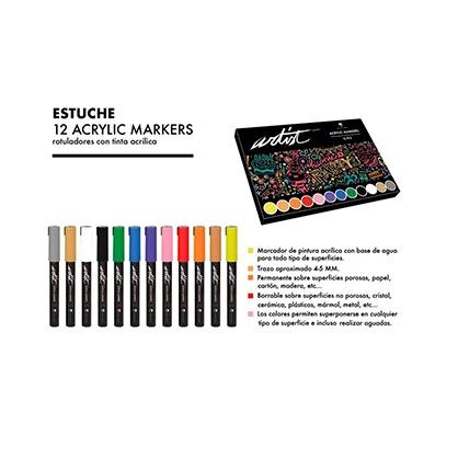 ALEX BOG - ESTUCHE 12 ROTULADORES ACRÍLICOS GAMA ARTIST COLORES SURTIDOS (Ref.AB-0612)