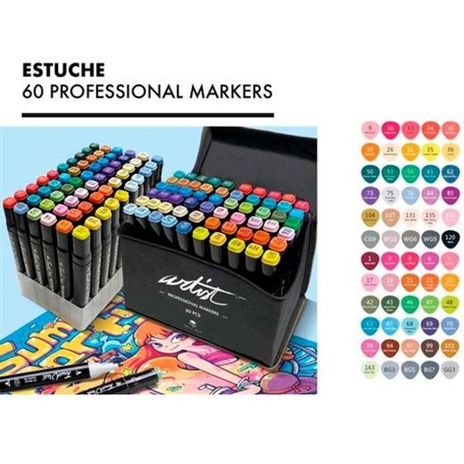 ALEX BOG - ESTUCHE DE LUJO 60 ROTULADORES LUXURY CANVAS GAMA ARTIST DOBLE PUNTA C/SURTIDOS (Ref.AB-0760)