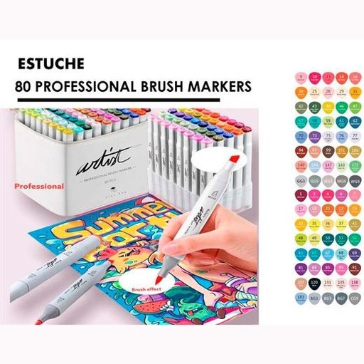 ALEX BOG - ROTULADORES CANVAS LUXE PROFESSIONAL BRUSH MARKET DOBLE PUNTA BISELADA / PINCEL C/SURTIDOS EN ESTUCHE DE 80 (Ref.AB-1280)