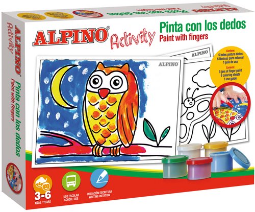 ALPINO - ACTIVITY PINTA CON LOS DEDOS KIT (5 BOTES DE PINTURA DE DEDOS + 6 LAMINAS COLOREAR + GUIA USO) (Ref.AC000001)