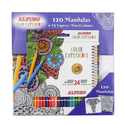 ALPINO - LÁPICES DE COLORES MANDALAS COLOR EXPERIENCE SET COLORES SURTIDOS -ESTUCHE 24 LÁPICES + LIBRO COLOREAR 120 MANDALAS (Ref.AL000250)