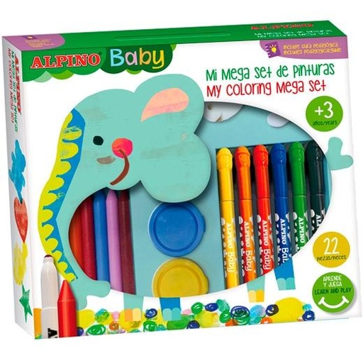 ALPINO - MEGA SET DE PINTURAS BABY PARA NIÑOS 36 PIEZAS COLORES SURTIDOS (Ref.DM002020)