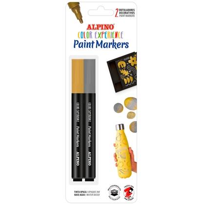 ALPINO - PACK 2 ROTULADORES CREA + PAINT MARKER PARA DECORACIÓN TODAS SUPERFICIES ORO/PLATA (Ref.AR000252)