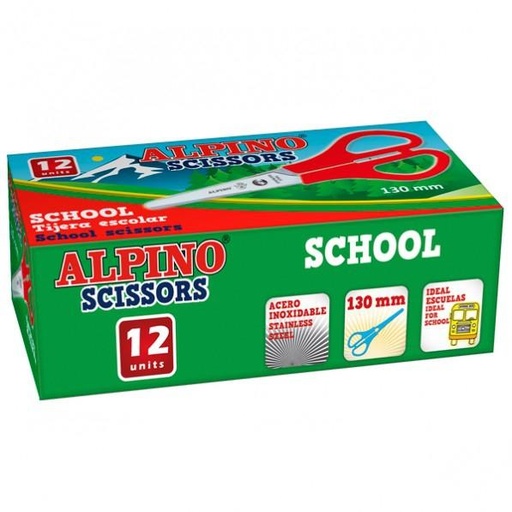 ALPINO - SCHOOL TIJERAS ESCOLARES ESPECIAL ACERO INOXIDABLE SURTIDOS -CAJA 12 UD- (Ref.PT0001)