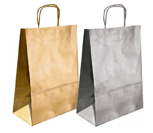 ANDINA - BOLSA de PAPEL KRAFT LISO 32x40x14 cm PLATA PAQUETE de 50 (Ref.2003021)