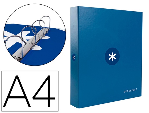 ANTARTIK - CARPETA 4 ANILLAS 40 MM MIXTAS LIDERPAPEL A4 FORRADA COLOR AZUL MARINO (Ref.KA69)