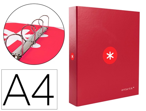 ANTARTIK - CARPETA 4 ANILLAS 40 MM MIXTAS LIDERPAPEL A4 FORRADA COLOR FRAMBUESA (Ref.KA61)