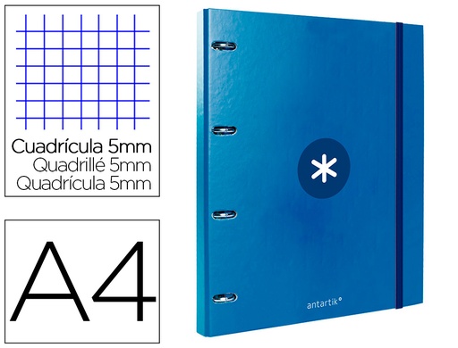 ANTARTIK - CARPETA CON RECAMBIO LIDERPAPEL A4 CUADRO 5MM FORRADA 4 ANILLAS REDONDAS 25MM COLOR AZUL (Ref.AW95)