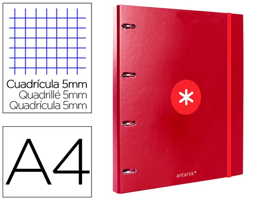 ANTARTIK - CARPETA CON RECAMBIO LIDERPAPEL A4 CUADRO 5MM FORRADA 4 ANILLAS REDONDAS 25MM COLOR FRAMBUESA (Ref.AW96)
