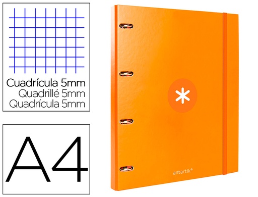 ANTARTIK - CARPETA CON RECAMBIO LIDERPAPEL A4 CUADRO 5MM FORRADA 4 ANILLAS REDONDAS 25MM COLOR MOSTAZA (Ref.AW97)