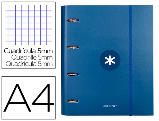 ANTARTIK - CARPETA CON RECAMBIO Y SOLAPA LIDERPAPEL A4 CUADRO 5 MM FORRADA 4 ANILLAS REDONDAS 40MM COLOR AZUL (Ref.AW98)