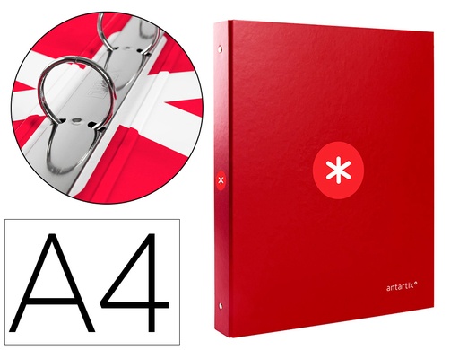 ANTARTIK - CARPETA LIDERPAPEL A4 FORRADA 4 ANILLAS 25 MM REDONDAS COLOR FRAMBUESA (Ref.KA67)