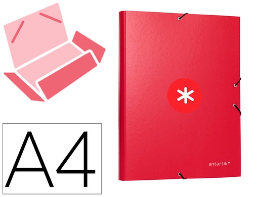 ANTARTIK - CARPETA LIDERPAPEL GOMAS A4 3 SOLAPAS CARTON FORRADO COLOR FRAMBUESA (Ref.KA55)