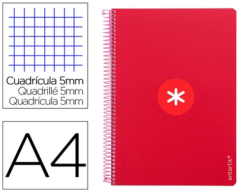 ANTARTIK - CUADERNO ESPIRAL LIDERPAPEL A4 MICRO TAPA DURA 80H 100GR CUADRO 5MM SIN BANDA4 TALADROS COLOR FRAMBUESA (Ref.KB43)