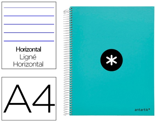 ANTARTIK - CUADERNO ESPIRAL LIDERPAPEL A4 MICRO TAPA FORRADA 120H 100 GR HORIZONTAL 5 BANDA4 TALADORES COLOR MENTA (Ref.KD96)