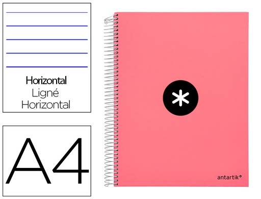 ANTARTIK - CUADERNO ESPIRAL LIDERPAPEL A4 MICRO TAPA FORRADA 120H 100 GR HORIZONTAL 5 BANDA4 TALADORS COLOR CORAL (Ref.KD95)
