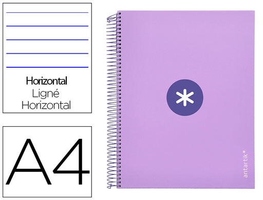 ANTARTIK - CUADERNO ESPIRAL LIDERPAPEL A4 MICRO TAPA FORRADA 120H 100 GR HORIZONTAL 5 BANDA4 TALADROS COLOR LAVANDA (Ref.KD97)