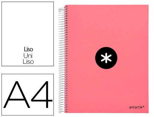 ANTARTIK - CUADERNO ESPIRAL LIDERPAPEL A4 MICRO TAPA FORRADA 120H 100 GR LISO 5 BANDAS 4 TALADROS COLOR CORAL (Ref.KH05)