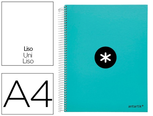 ANTARTIK - CUADERNO ESPIRAL LIDERPAPEL A4 MICRO TAPA FORRADA 120H 100 GR LISO 5 BANDAS 4 TALADROS COLOR MENTA (Ref.KH06)