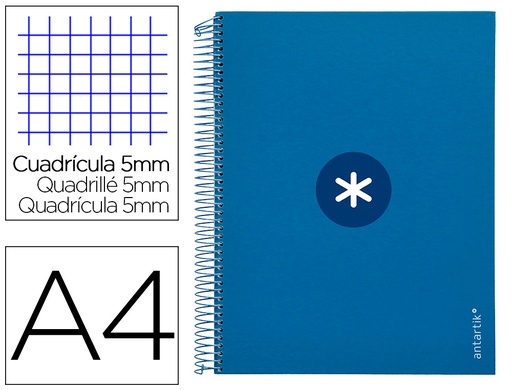 ANTARTIK - CUADERNO ESPIRAL LIDERPAPEL A4 MICRO TAPA FORRADA120H 100 GR CUADRO 5MM 5 BANDA4 TALADROS COLOR AZUL MARINO (Ref.KH01)