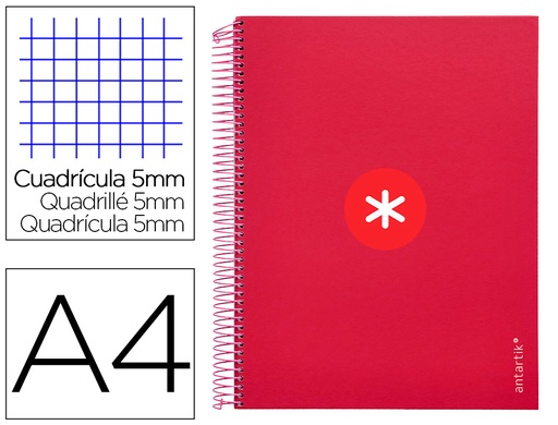 ANTARTIK - CUADERNO ESPIRAL LIDERPAPEL A4 MICRO TAPA FORRADA120H 100 GR CUADRO 5MM 5 BANDA4 TALADROS COLOR FRAMBUESA (Ref.AW84)
