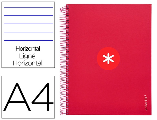 ANTARTIK - CUADERNO ESPIRAL LIDERPAPEL A4 MICRO TAPA FORRADA120H 100 GR HORIZONTAL 5 BANDA4 TALADROS COLOR FRAMBUESA (Ref.KH04)