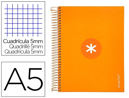 ANTARTIK - CUADERNO ESPIRAL LIDERPAPEL A5 MICRO TAPA FORRADA120H 100 GR CUADRO 5MM 5 BANDA6 TALADROS COLOR MOSTAZA (Ref.KH13)