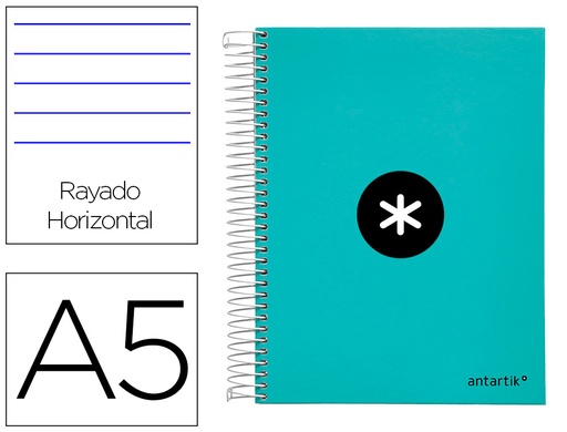 ANTARTIK - CUADERNO ESPIRAL LIDERPAPEL A5 MICRO TAPA FORRADA120H 100 GR HORIZONTAL 5 BANDA6 TALADROS COLOR MENTA (Ref.KH15)
