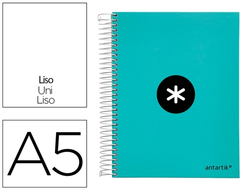 ANTARTIK - CUADERNO ESPIRAL LIDERPAPEL A5 MICRO TAPA FORRADA120H 100 GR LISO 5 BANDAS 6 TALADROS COLOR MENTA (Ref.KH17)
